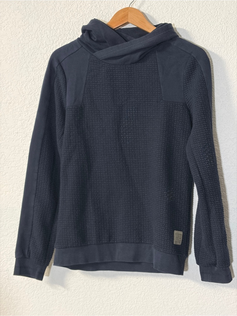 Men's Scotch& Soda Navy Hooded Waffle-Knit Crossover collar Sweater